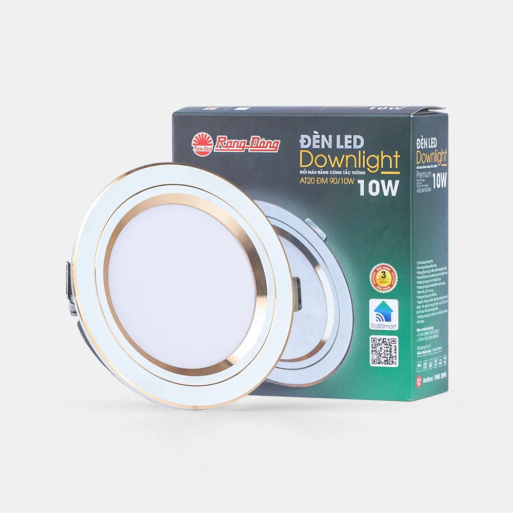 Đèn LED âm trần Downlight đổi màu AT20 viền vàng 90/10W thumb 1