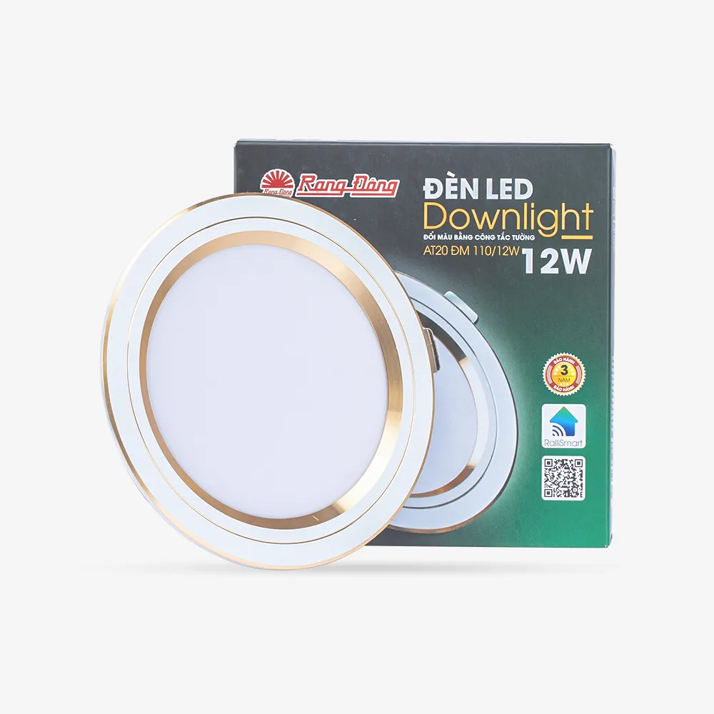 Đèn LED âm trần Downlight đổi màu AT20 viền vàng 110/12W thumb 2
